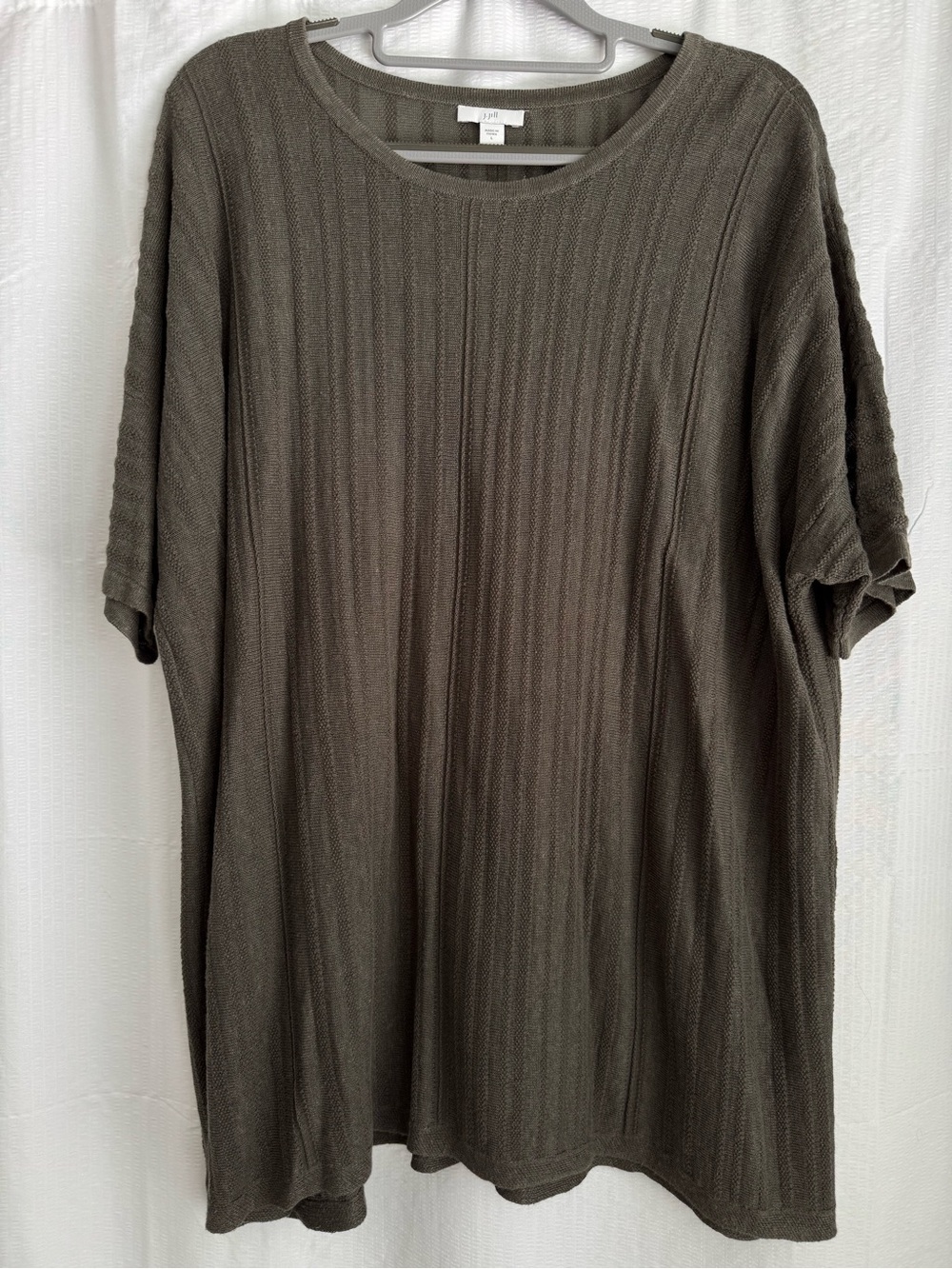 J. Jill Light Olive Short Sleeve Crew Neck Pointelle Sweater. NWOT